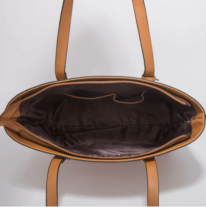 4 Piece Women Fashion Tote Handbag Shoulder Bag - Brown